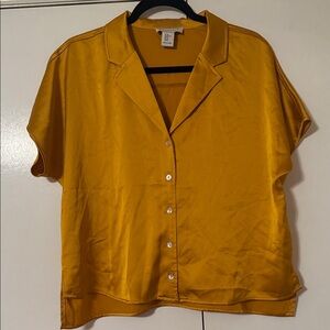 Rachel Zoe Mustard Polyester Button-Down Shirt